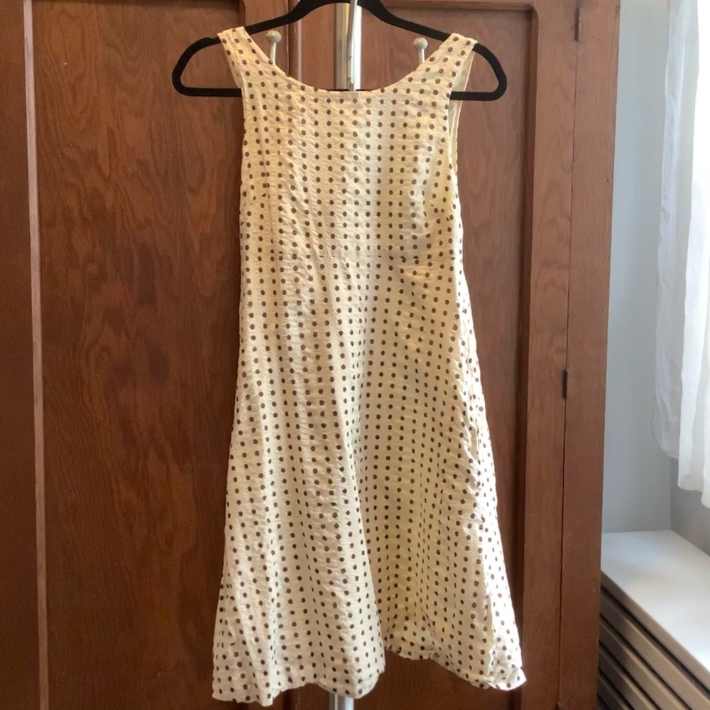 J Crew Sleeveless Cotton Yellow Polka Dot Fit and Flare Dress Size 0